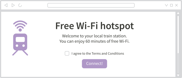 Train station Wi-Fi. Click here for 60 minutes of free Wi-Fi